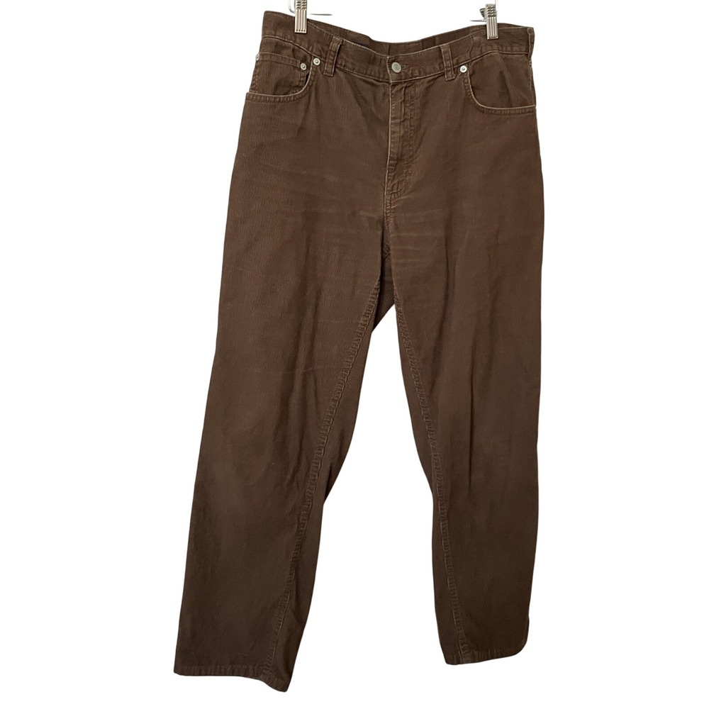 Lands End Square Rigger Mens Brown Corduroy Pants Straight Leg 34x29 Cotton